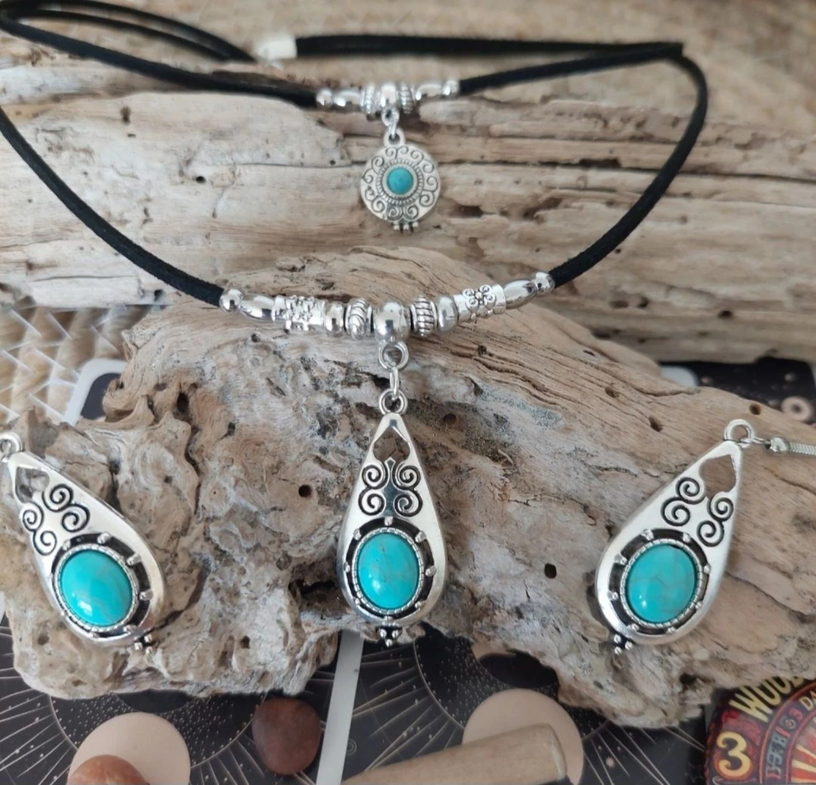 Parure bohème double rangs, larme maya spirale turquoise – photo 6